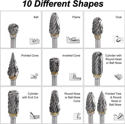 Double-sided carbide rotary cutter - Carbide rotary cutter set - 1/8" shank cutters, drill bits, DIY woodworking, engraving, metal polishing, engraving and drilling.