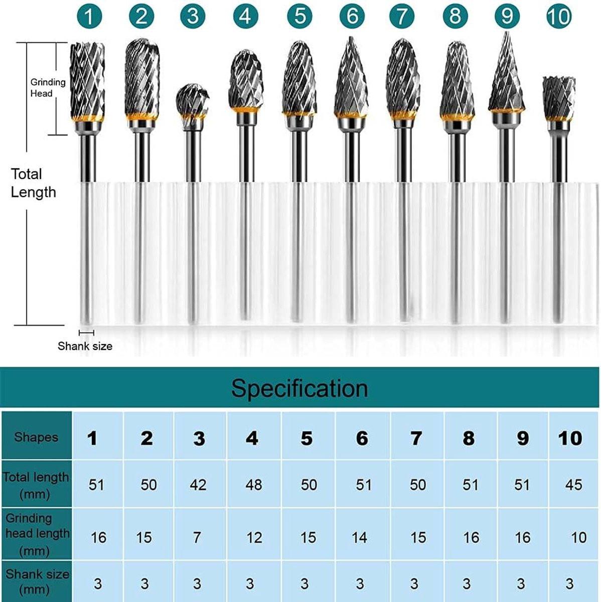 Double-sided carbide rotary cutter - Carbide rotary cutter set - 1/8" shank cutters, drill bits, DIY woodworking, engraving, metal polishing, engraving and drilling.