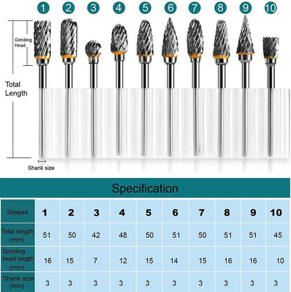 Double-sided carbide rotary cutter - Carbide rotary cutter set - 1/8" shank cutters, drill bits, DIY woodworking, engraving, metal polishing, engraving and drilling.