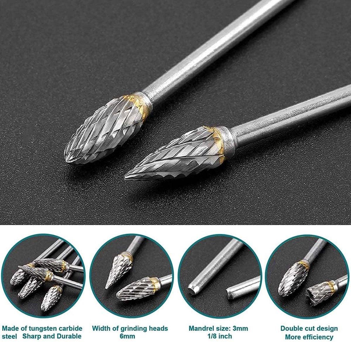 Double-sided carbide rotary cutter - Carbide rotary cutter set - 1/8" shank cutters, drill bits, DIY woodworking, engraving, metal polishing, engraving and drilling.