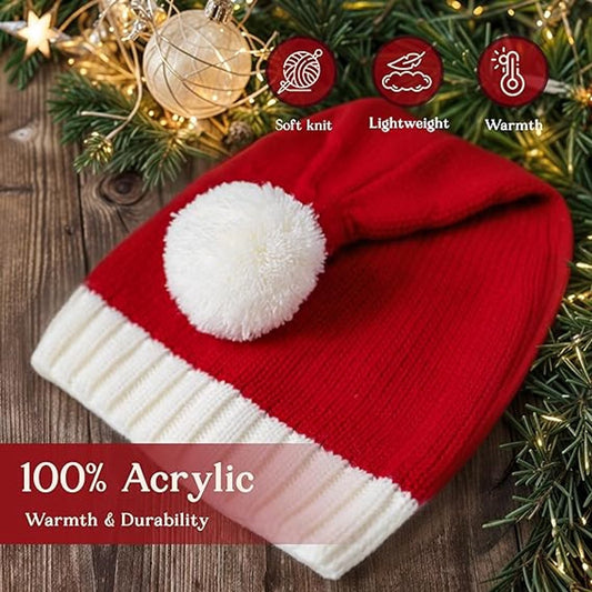Knitted Santa hat - Washable and colorfast - Soft, warm, long - Decorative Santa hat
