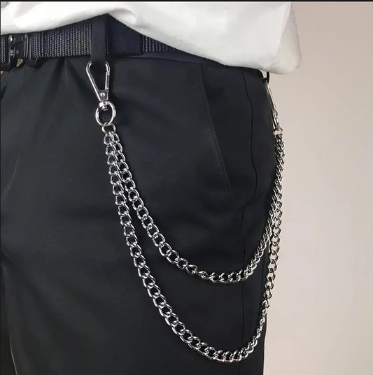 Stainless steel wallet chain - 40 cm and 50 cm long - comes with a punk-style keychain - perfect as a trouser chain or jeans chain - especially suitable for cyclists and truck drivers (silver-colored).