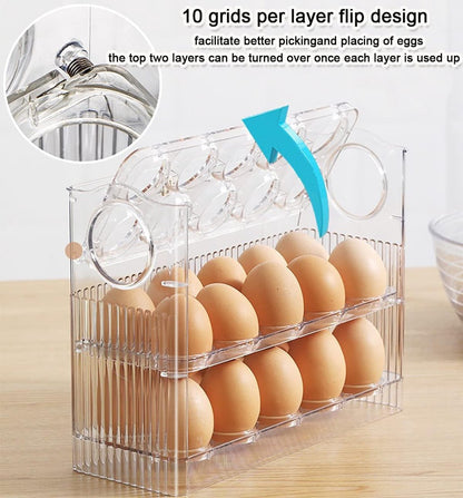 Egg carton - Suitable for 30 eggs - Egg storage box specifically for the refrigerator - Three-layer transparent acrylic egg storage box - Large capacity egg storage box for the countertop - Egg dispenser - Egg rack - 26*10*20 cm - Transparent