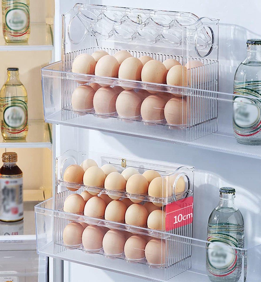 Egg carton - Suitable for 30 eggs - Egg storage box specifically for the refrigerator - Three-layer transparent acrylic egg storage box - Large capacity egg storage box for the countertop - Egg dispenser - Egg rack - 26*10*20 cm - Transparent