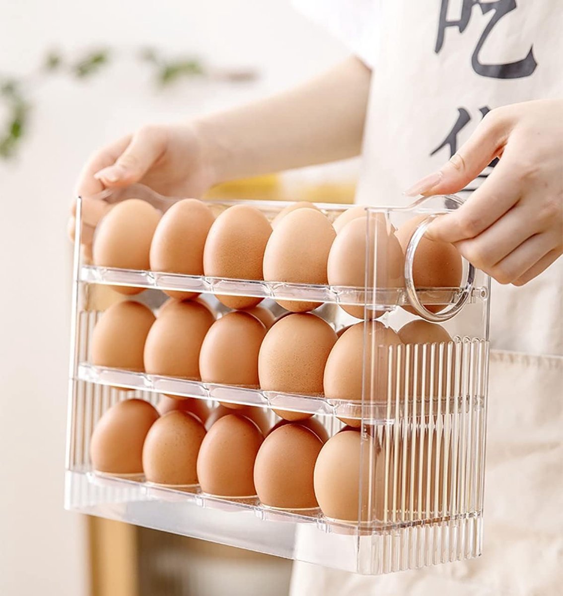 Egg carton - Suitable for 30 eggs - Egg storage box specifically for the refrigerator - Three-layer transparent acrylic egg storage box - Large capacity egg storage box for the countertop - Egg dispenser - Egg rack - 26*10*20 cm - Transparent