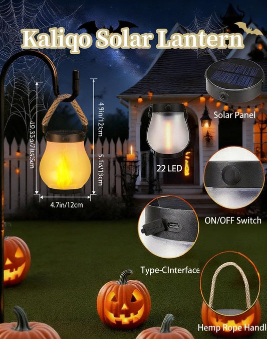 Outdoor solar lights - Solar garden lighting - Solar lantern - Dancing flame solar lanterns outdoor waterproof lighting - Hemp rope flame lamp - For camping garden patio garden halloween decoration (2 pieces).