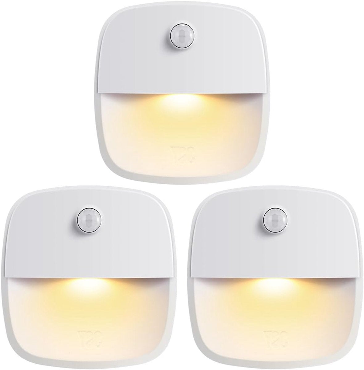Indoor lighting with motion sensor - Battery-operated stair lighting - Wireless stick-on LED night light - for closets, hallways, bathrooms, kitchens, kitchen cabinets, energy-efficient (warm white - 3 pieces)