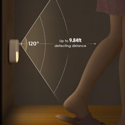 Indoor lighting with motion sensor - Battery-operated stair lighting - Wireless stick-on LED night light - for closets, hallways, bathrooms, kitchens, kitchen cabinets, energy-efficient (warm white - 3 pieces)