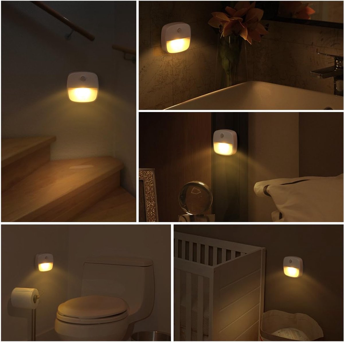 Indoor lighting with motion sensor - Battery-operated stair lighting - Wireless stick-on LED night light - for closets, hallways, bathrooms, kitchens, kitchen cabinets, energy-efficient (warm white - 3 pieces)