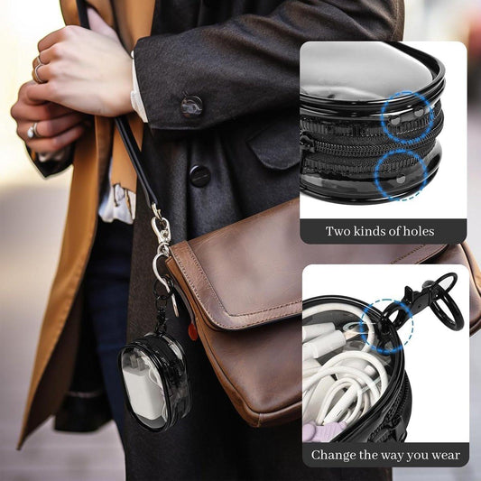 Cable organizer case - Waterproof, portable organizer - Mini transparent hard bag with zipper - Charging cable holder - Space-saving travel accessory (2 pieces black + white).