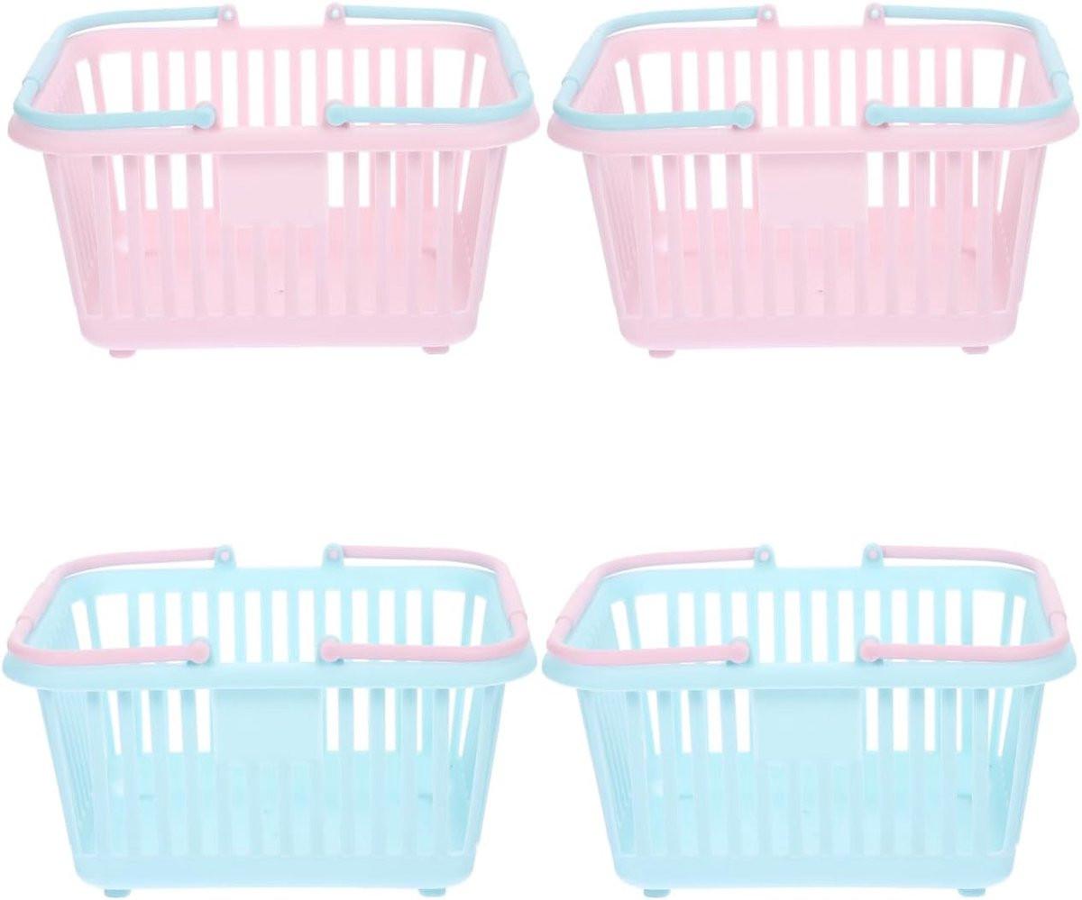 4 Pieces Mini Shopping Basket Toys - Plastic with Handle - For Children Pretend Play.