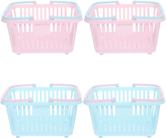 4 Pieces Mini Shopping Basket Toys - Plastic with Handle - For Children Pretend Play.