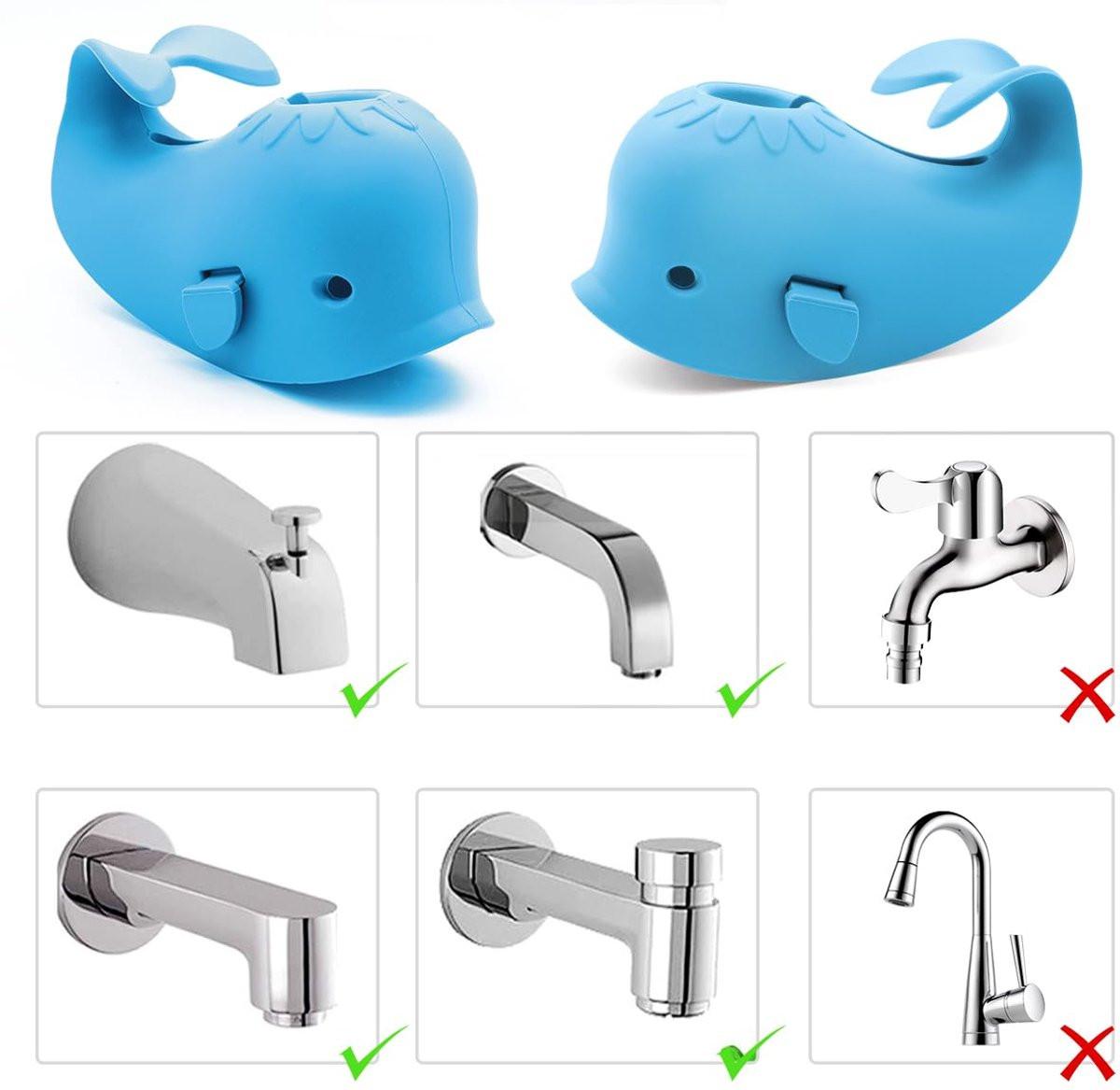 Bath Faucet Cover - Soft silicone safety protector for children, toddlers, and babies - Cute whale design, nice bath gift for children - blue.