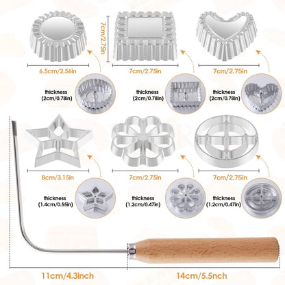 4-Piece Rosette Shaper Set - Cast Aluminum with Wooden Handle - For Coffee Cookies, Bunuelos & Funnel Cookies