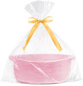 Gift basket with gift bag and ribbons - Small woven rope storage shelf - Empty gift baskets - Decorative birthday party storage box for cat, dog, pet with handles (pink)