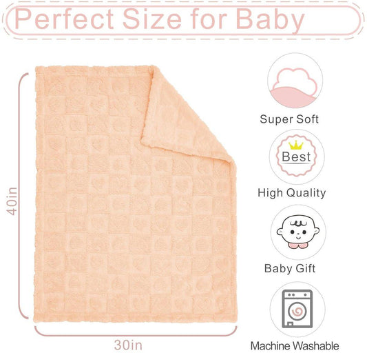 Baby  - et with heart motif, ultra-soft, cozy baby  - ets for girls and boys, soft baby and toddler  - ets for newborn babies, gifts for the crib and stroller (76 x 102 cm) (apricot pink).