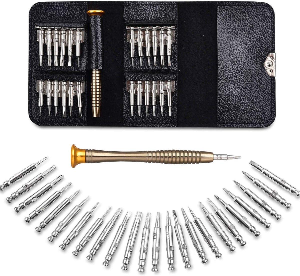 Screwdriver Set - 25-in-1 Repair Kit - Screwdriver Set with Protective Case - Professional Repair Kit for Mobile Phones, Laptops, and Glasses - Includes Torx, Y-, slotted, and triangle screwdrivers..