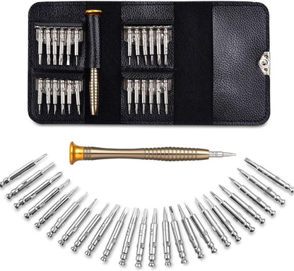 Screwdriver Set - 25-in-1 Repair Kit - Screwdriver Set with Protective Case - Professional Repair Kit for Mobile Phones, Laptops, and Glasses - Includes Torx, Y-, slotted, and triangle screwdrivers..