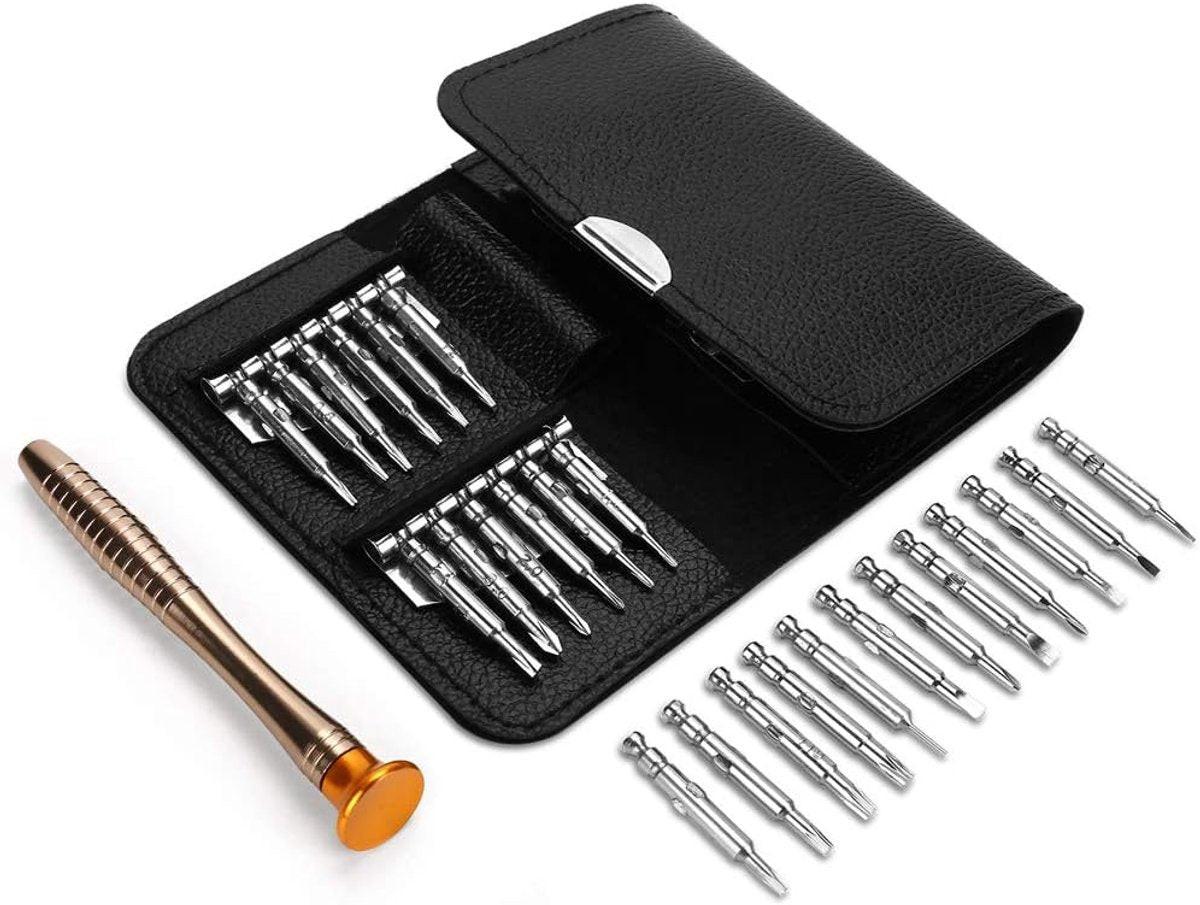 Screwdriver Set - 25-in-1 Repair Kit - Screwdriver Set with Protective Case - Professional Repair Kit for Mobile Phones, Laptops, and Glasses - Includes Torx, Y-, slotted, and triangle screwdrivers..