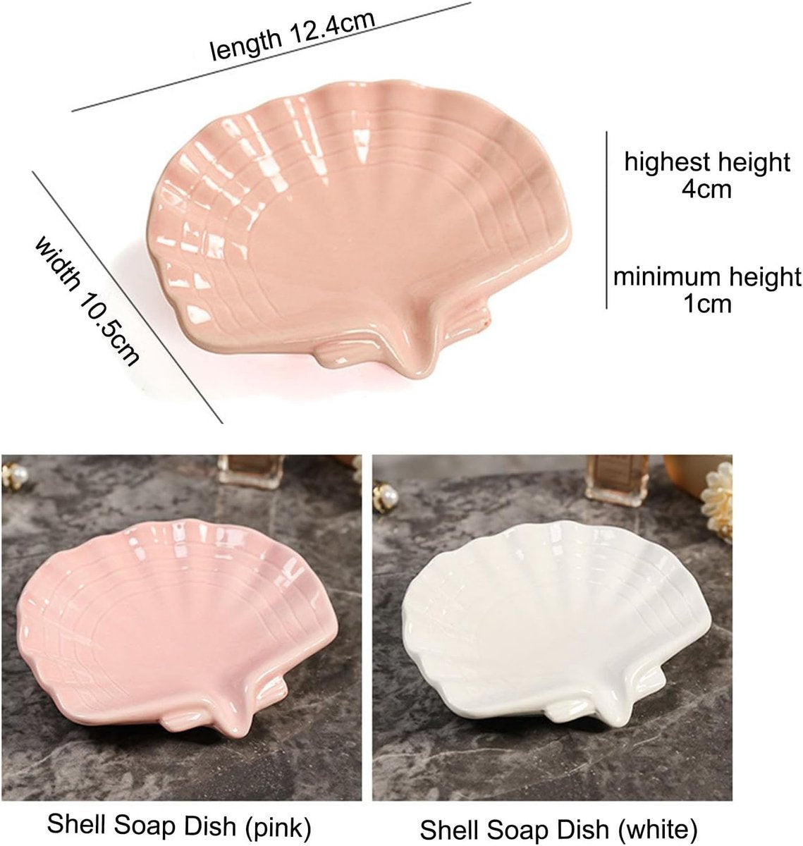 Ceramic Soap Holder - Sea-Shell Soap Tray with Self-Draining - Soap Holder - Soap Box - Small Soap Dish - 1 Piece White