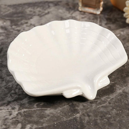 Ceramic Soap Holder - Sea-Shell Soap Tray with Self-Draining - Soap Holder - Soap Box - Small Soap Dish - 1 Piece White