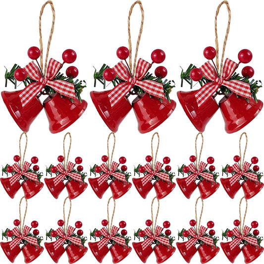 18 pieces red Christmas bell ornaments - hanging tree ornaments metal bell hangers - Christmas holiday decoration