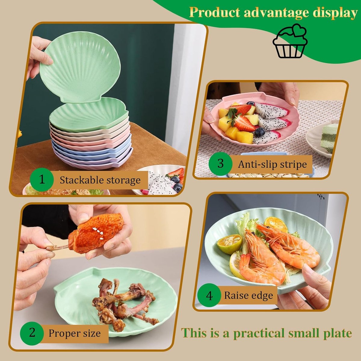 shell-shaped dessert plates - reusable 15 cm plastic plates - for appetizers, wedding cakes, and salads - ideal for travel, picnics, and parties (pink)