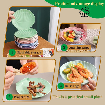 shell-shaped dessert plates - reusable 15 cm plastic plates - for appetizers, wedding cakes, and salads - ideal for travel, picnics, and parties (pink)