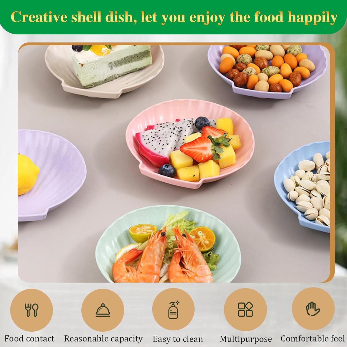 shell-shaped dessert plates - reusable 15 cm plastic plates - for appetizers, wedding cakes, and salads - ideal for travel, picnics, and parties (pink)