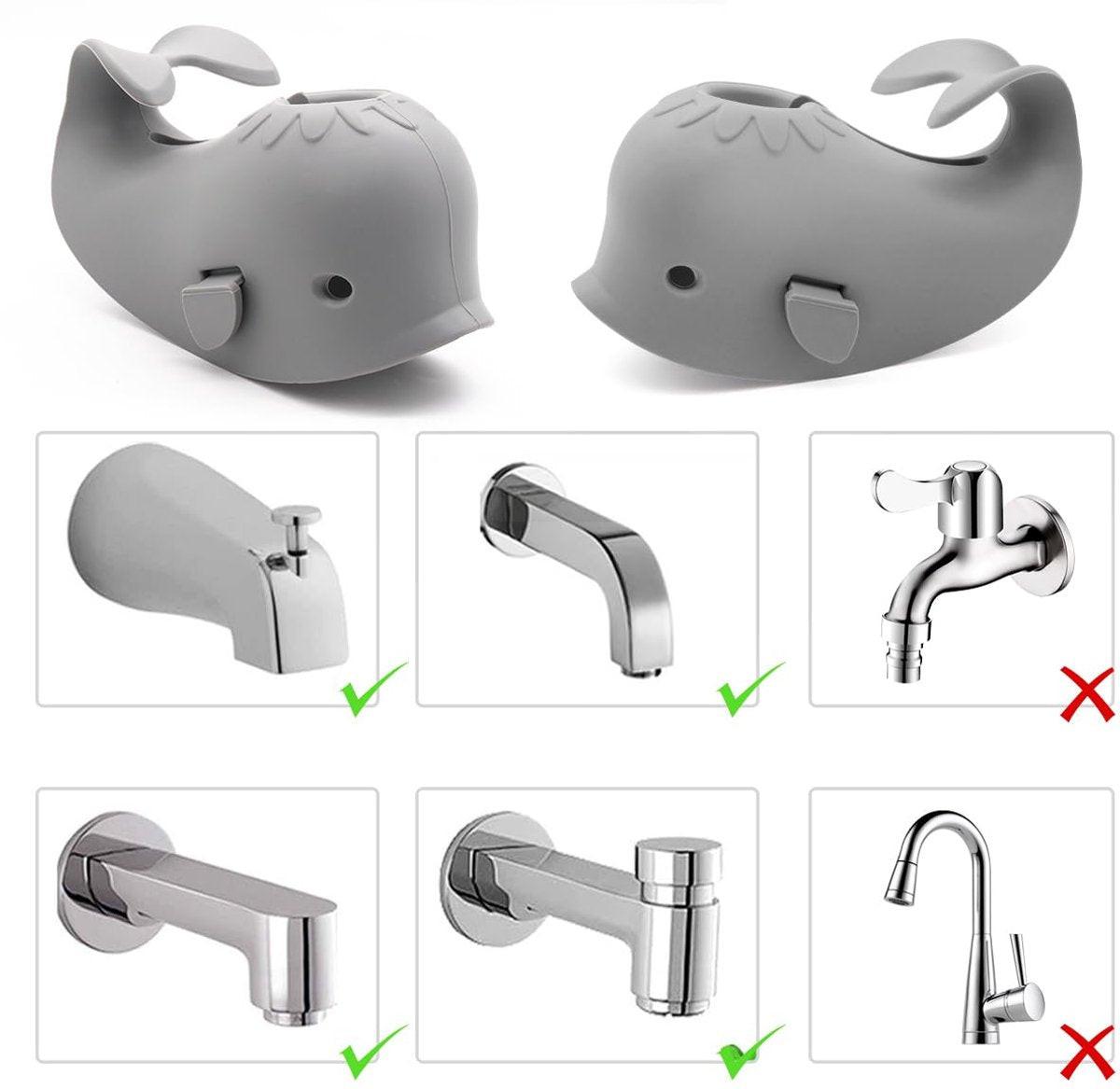 Baby Bath Faucet Cover - Soft silicone safety protector for children, toddlers and babies - Cute whale design, nice bath gift for children - gray.