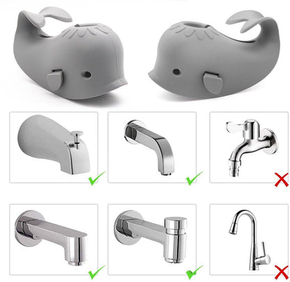 Baby Bath Faucet Cover - Soft silicone safety protector for children, toddlers and babies - Cute whale design, nice bath gift for children - gray.