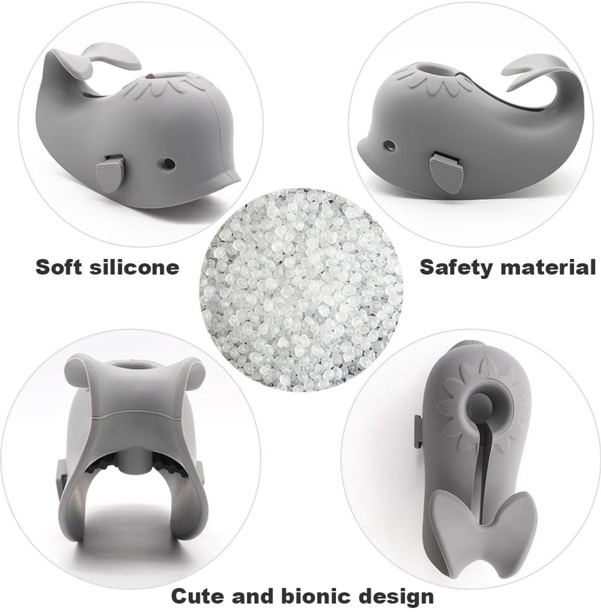 Baby Bath Faucet Cover - Soft silicone safety protector for children, toddlers and babies - Cute whale design, nice bath gift for children - gray.
