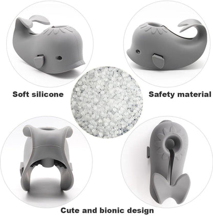 Baby Bath Faucet Cover - Soft silicone safety protector for children, toddlers and babies - Cute whale design, nice bath gift for children - gray.