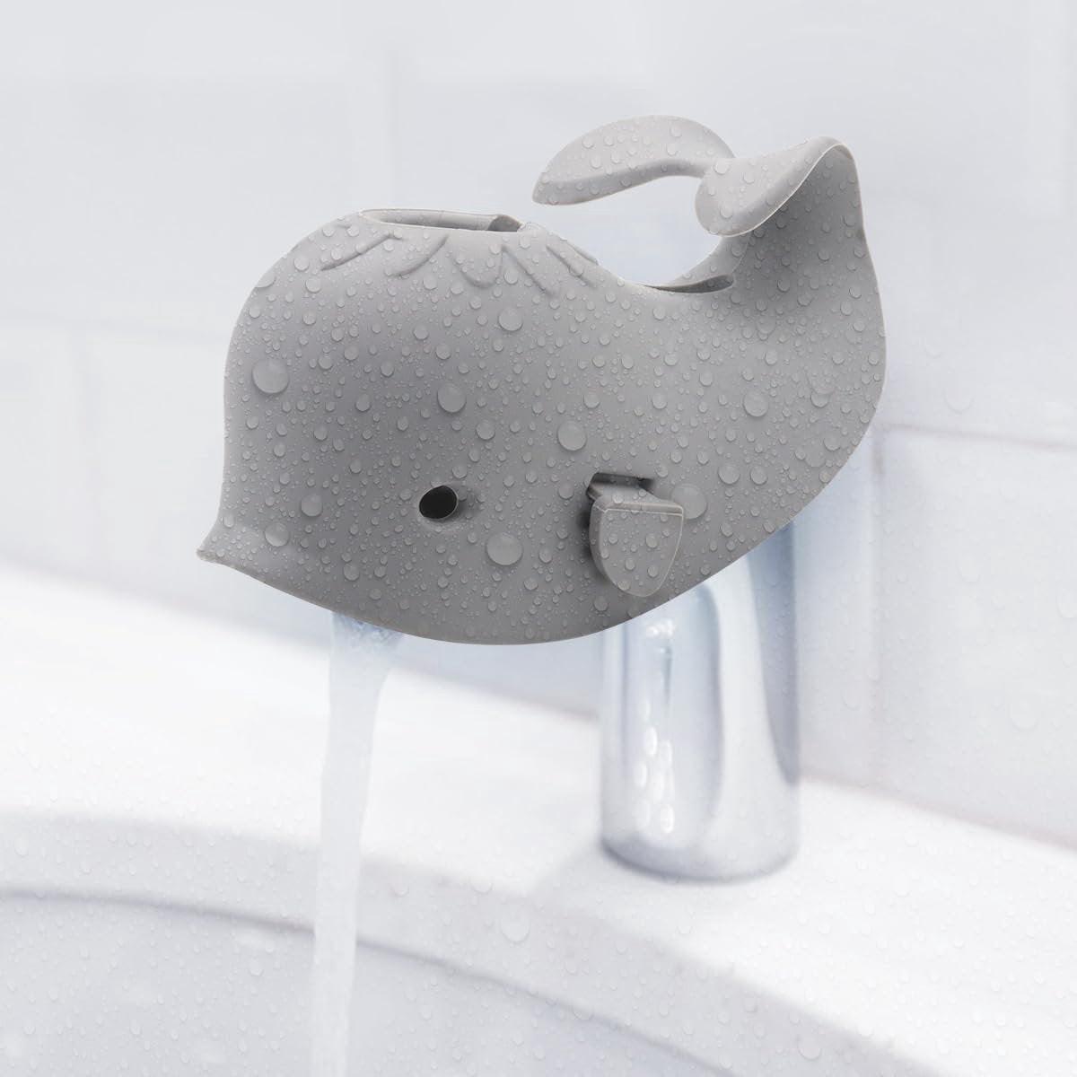 Baby Bath Faucet Cover - Soft silicone safety protector for children, toddlers and babies - Cute whale design, nice bath gift for children - gray.