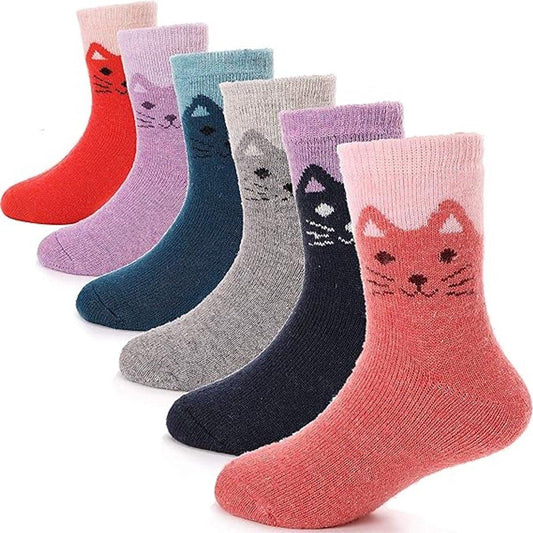 Kids' hiking socks - suitable for toddlers, boys and girls - warm and thick - mid-calf boot socks - comfortable and thick - 6 pairs per pack - gift socks.
