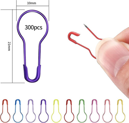 300 Pear-shaped safety pins - 10 colors available - Gourd-shaped metal pins - Pumpkin pins - Pear-shaped safety pins - Sewing markers - Line markers - Suitable for crochet, knitting, and DIY crafts