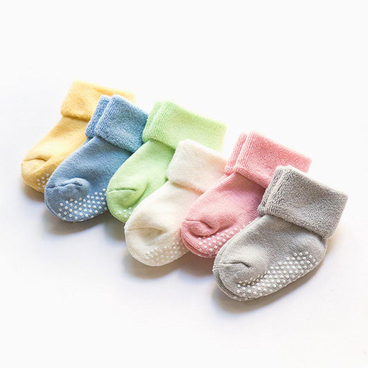 Baby-toddler-children ankle socks with grip, unisex warm thick cotton winter socks 0-10 years, 6-pack M 12-14cm.