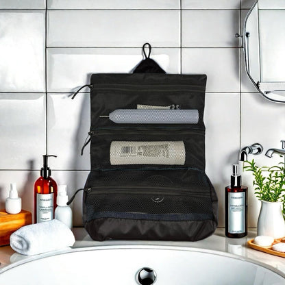Men's travel toiletry bag - Hanging toiletry bag with waterproof shaver organizer - Makeup and travel essentials container with multiple compartments - Outdoor gift for men (black)