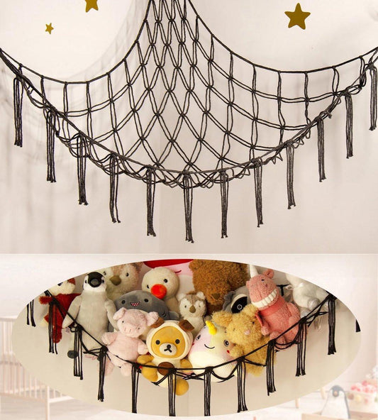 Toy storage hammock for stuffed animals - Storage space for teddy bears - Storage net for stuffed animals - Nursery decoration - black.