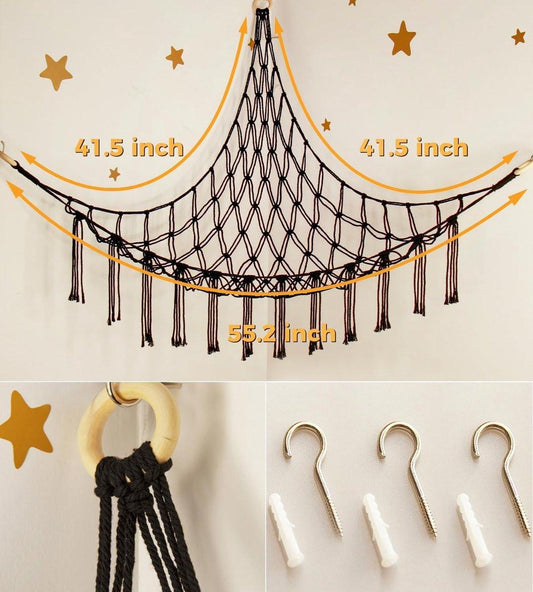 Toy storage hammock for stuffed animals - Storage space for teddy bears - Storage net for stuffed animals - Nursery decoration - black.