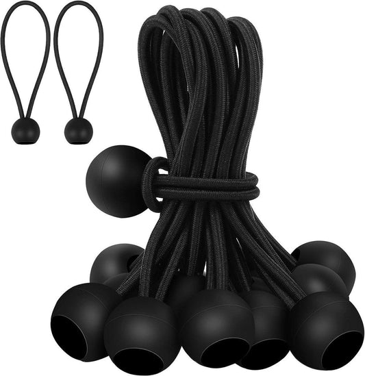 30 elastic cords, 10 cm long - with ball joints - black - sturdy rubber tensioners - for securing tarpaulins, camping tents, luggage cables, and awnings..