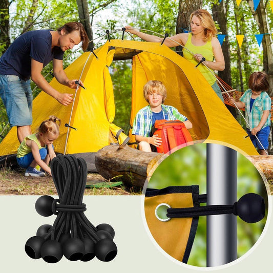30 elastic cords, 10 cm long - with ball joints - black - sturdy rubber tensioners - for securing tarpaulins, camping tents, luggage cables, and awnings..