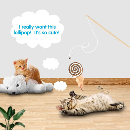 2 interactive cat tease sticks - cat stick toy set - cute paper balls and paper circles - attract your cat's attention
