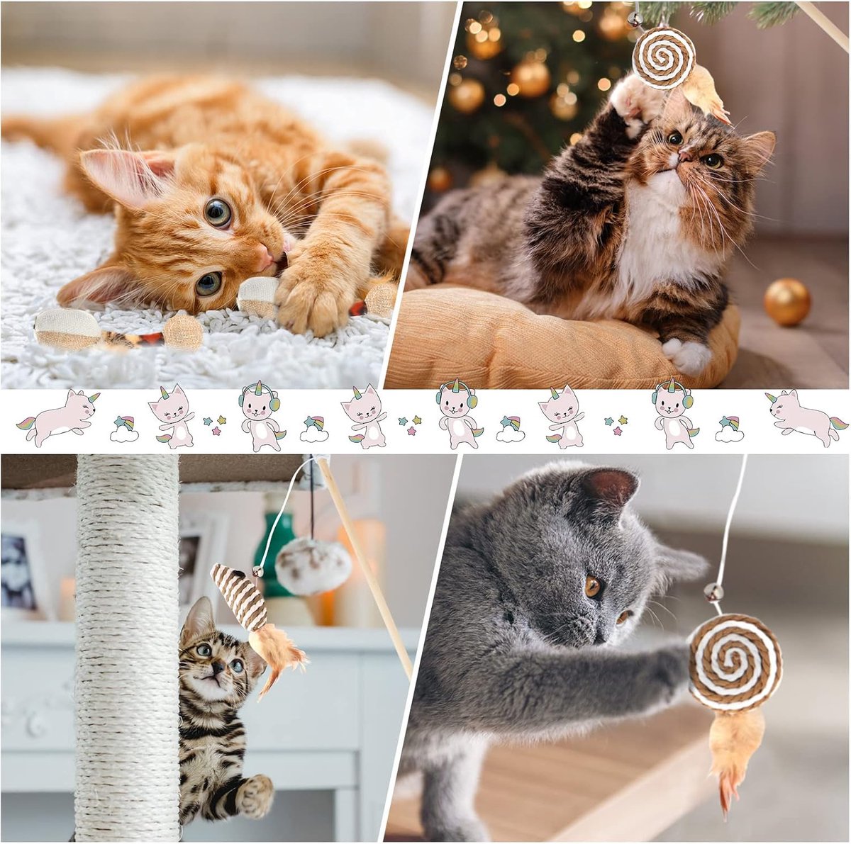 2 interactive cat tease sticks - cat stick toy set - cute paper balls and paper circles - attract your cat's attention