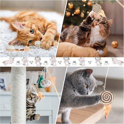 2 interactive cat tease sticks - cat stick toy set - cute paper balls and paper circles - attract your cat's attention
