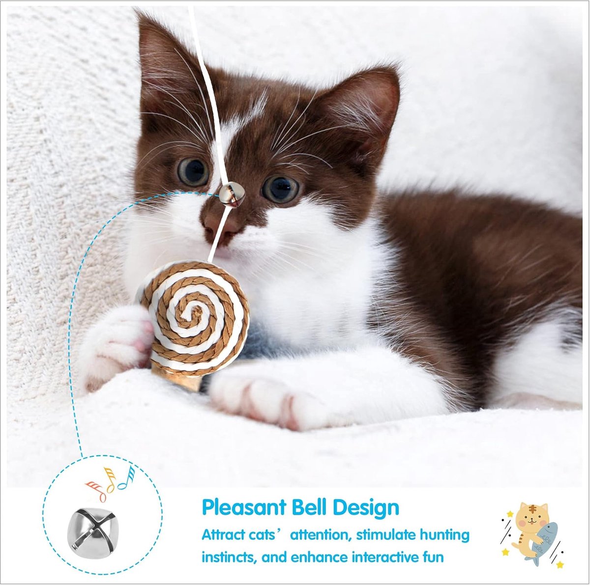 2 interactive cat tease sticks - cat stick toy set - cute paper balls and paper circles - attract your cat's attention