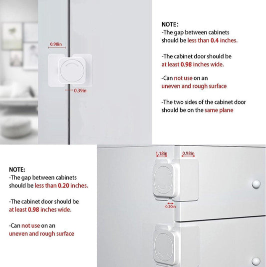 Child-safe cabinet locks - Child-safe locks for drawers and refrigerators - 3 easy-to-install units - 4 flush locks and 2 angled locks.