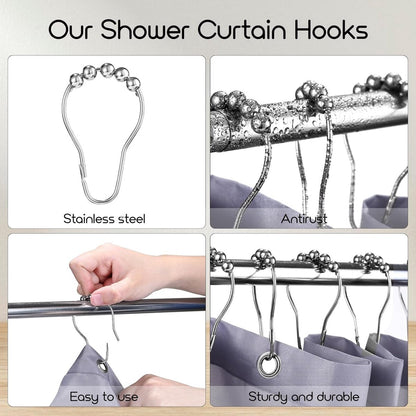 Shower curtain rings - 12 shower curtain rings - Stainless steel sliding hooks - 12 individual hooks - 69x39 mm