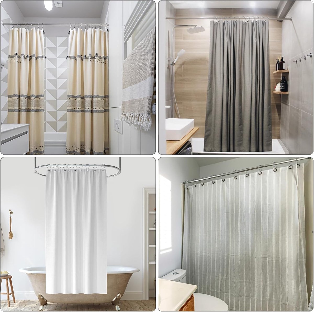 Shower curtain rings - 12 shower curtain rings - Stainless steel sliding hooks - 12 individual hooks - 69x39 mm