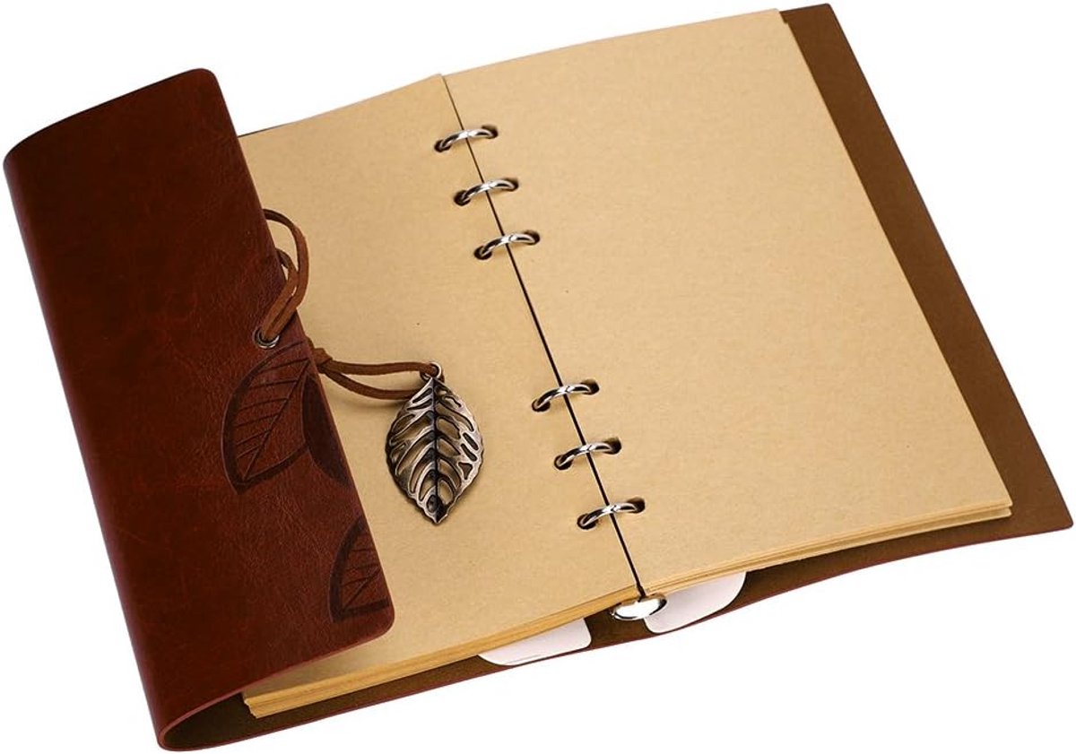 A6 Loose-Leaf Notebook 6 Holes - Synthetic PU Cover Retro - Unguided Paper 75 Sheets
